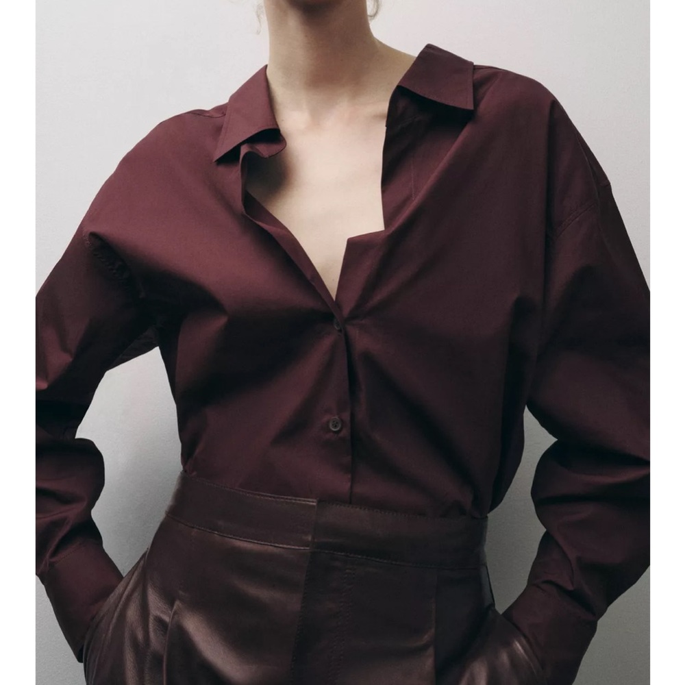 zara POPLIN SHIRT burgundy